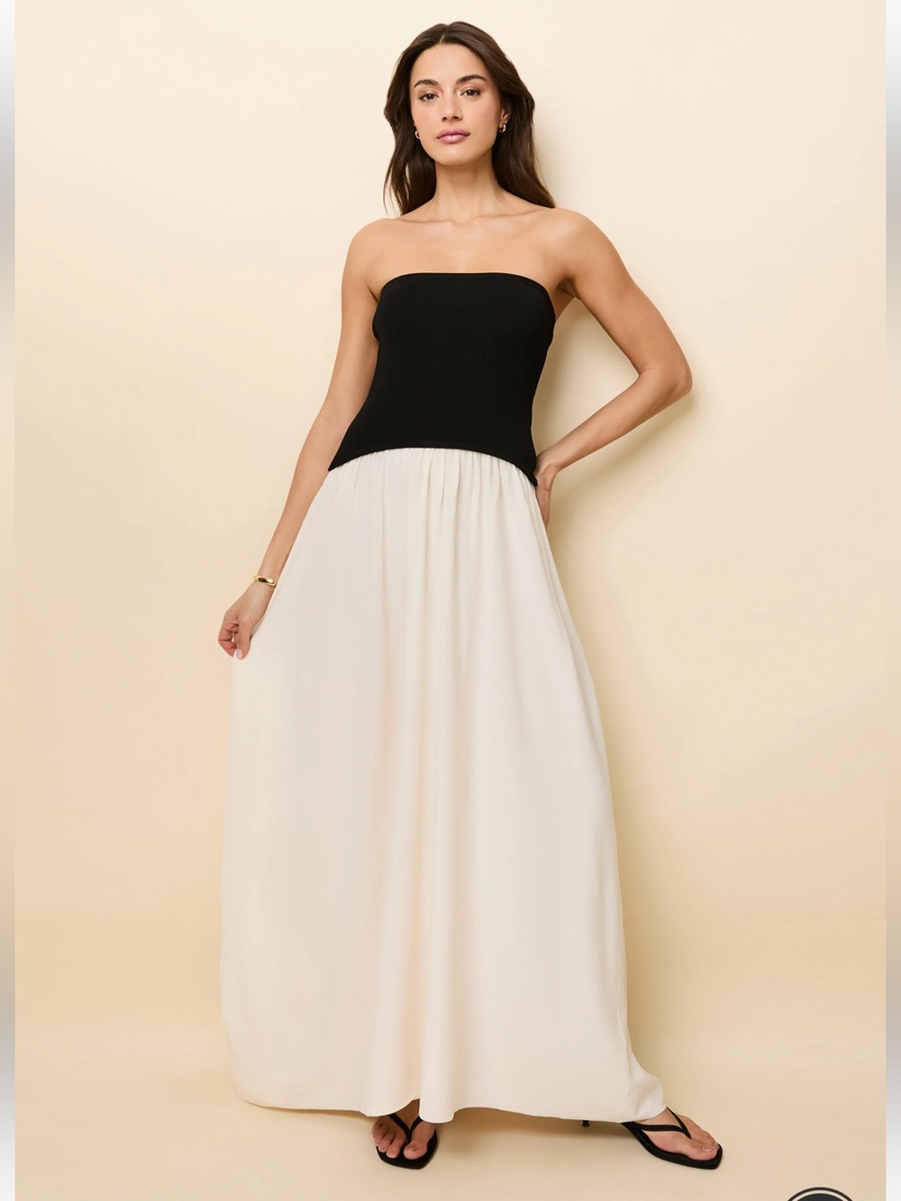 NEW SOLID & STRIPED Black and Cream Strapless Maxi Dress
